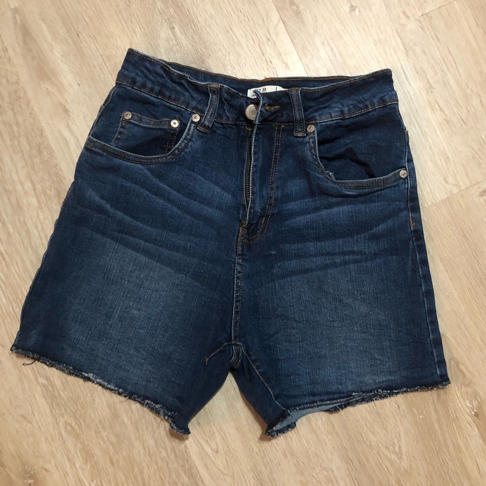U2B high-rise mid-length jean shorts